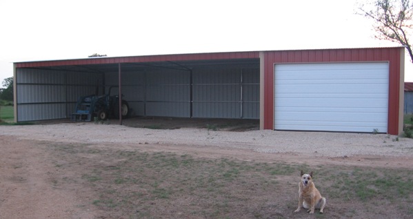 Building with Enclosed section and open section.