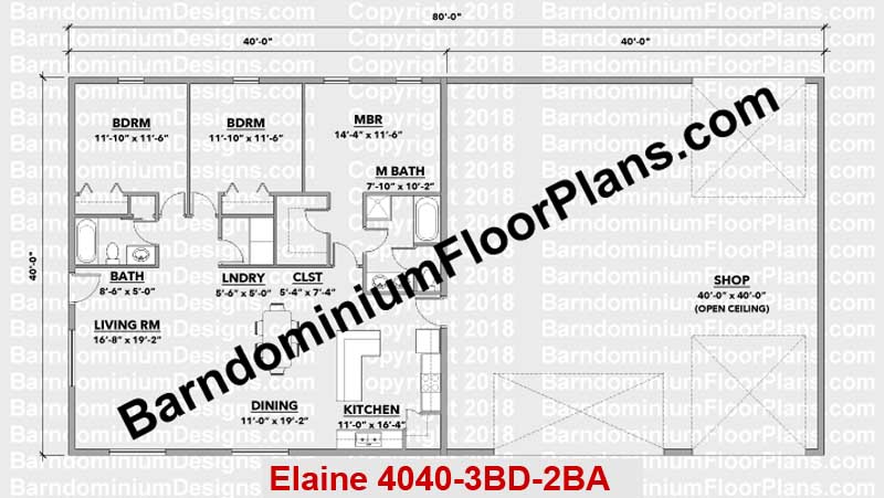 Elaine 4040 3 Bed 2 Bath Barndominium