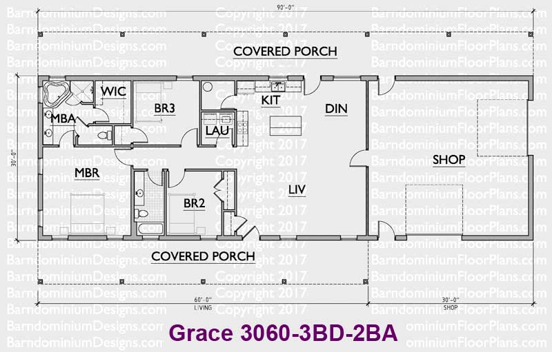 Grace 3060 3 Bed 2 Bath Barndominium