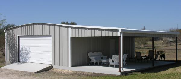 Texas steel building with lean/to roof over concrete.
